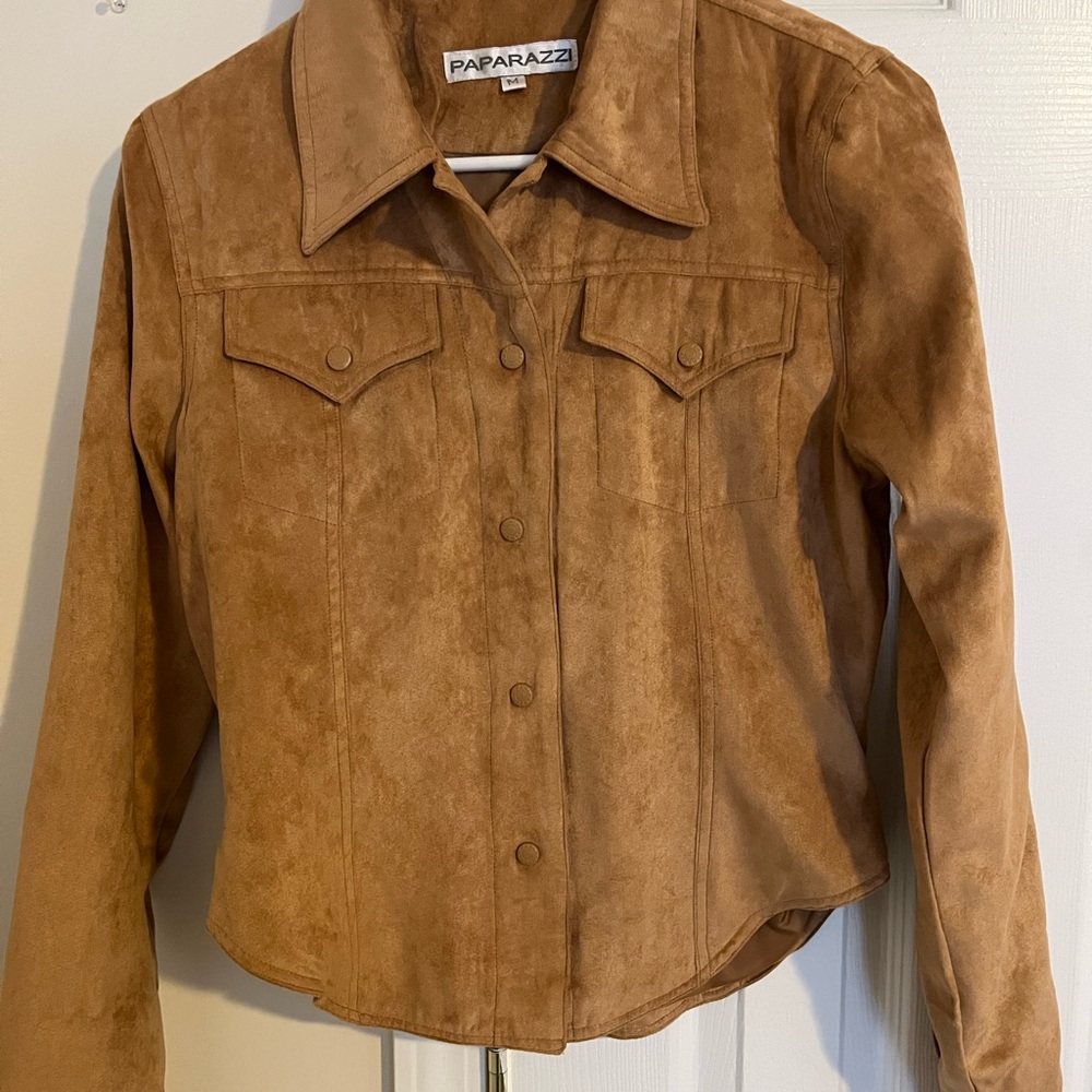 Paparazzi Women's Tan Suede Button-Up Jacket